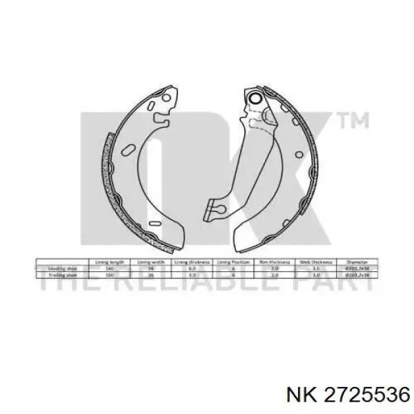 Колодки гальмові задні, барабанні 2725536 NK
