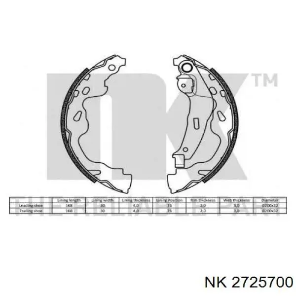 Колодки гальмові задні, барабанні 2725700 NK