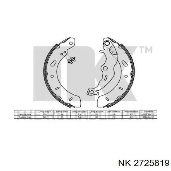 Колодки гальмові задні, барабанні 2725819 NK