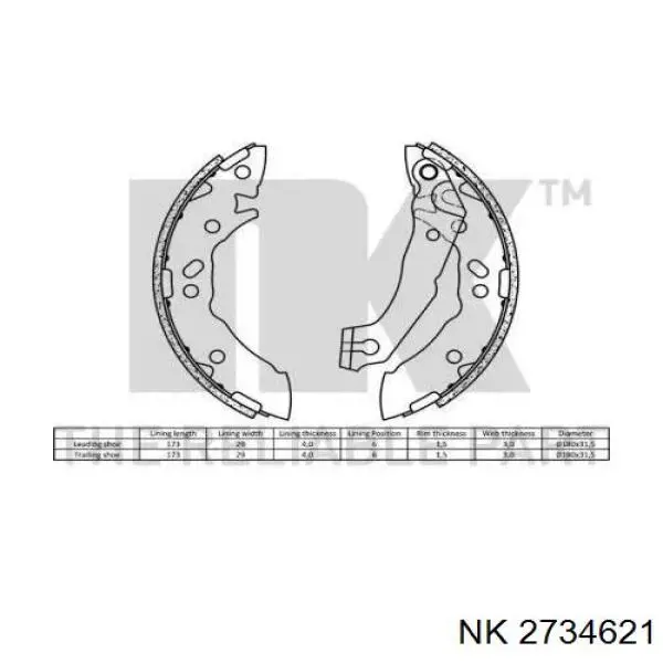 Колодки гальмові задні, барабанні 2734621 NK