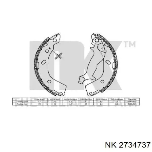 2734737 NK Колодки гальмівні задні, барабанні