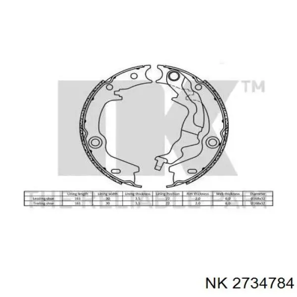 Колодки ручника / стоянкового гальма NK 2734784 ціна, від 21.54 USD