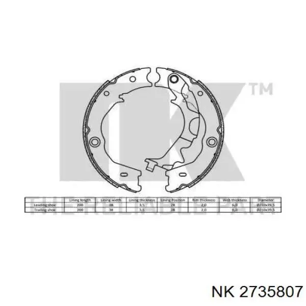 Колодки ручника/стоянкового гальма 2735807 NK