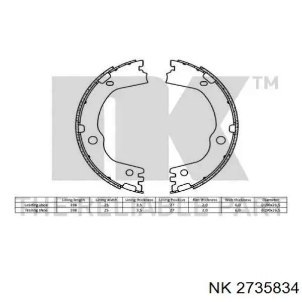Колодки ручника/стоянкового гальма 2735834 NK