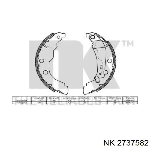 Колодки гальмові задні, барабанні 2737582 NK