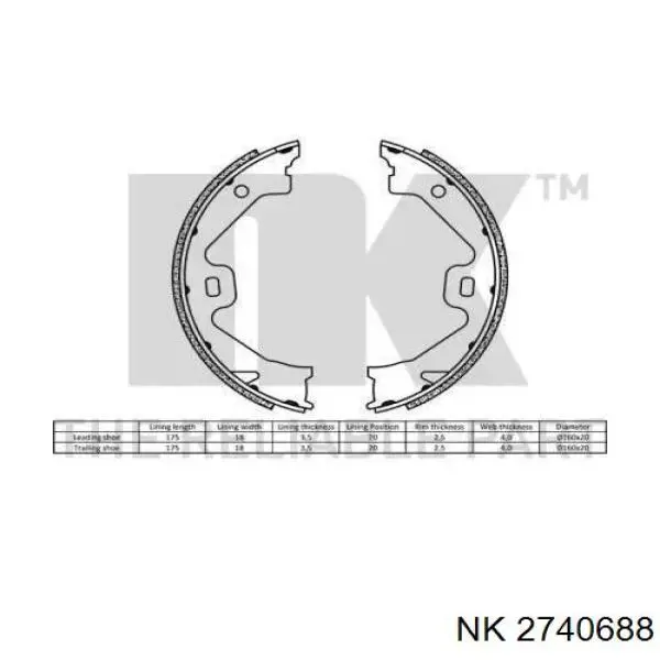 Колодки ручника/стоянкового гальма 2740688 NK