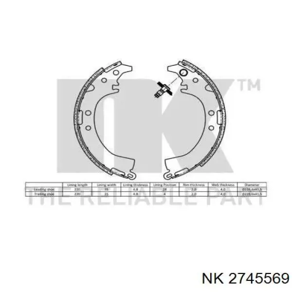 Колодки гальмові задні, барабанні 2745569 NK