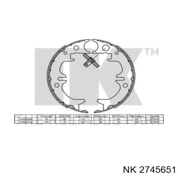 2745651 NK Гальмівні колодки ручника