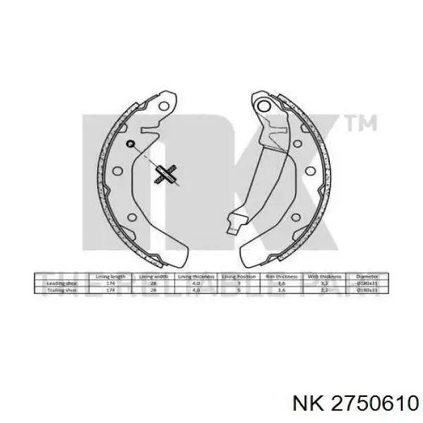 Колодки гальмові задні, барабанні 2750610 NK