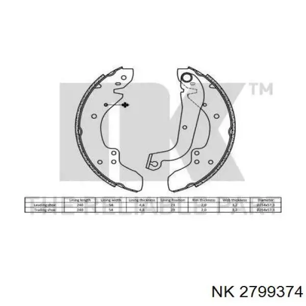 Колодки гальмові задні, барабанні 2799374 NK