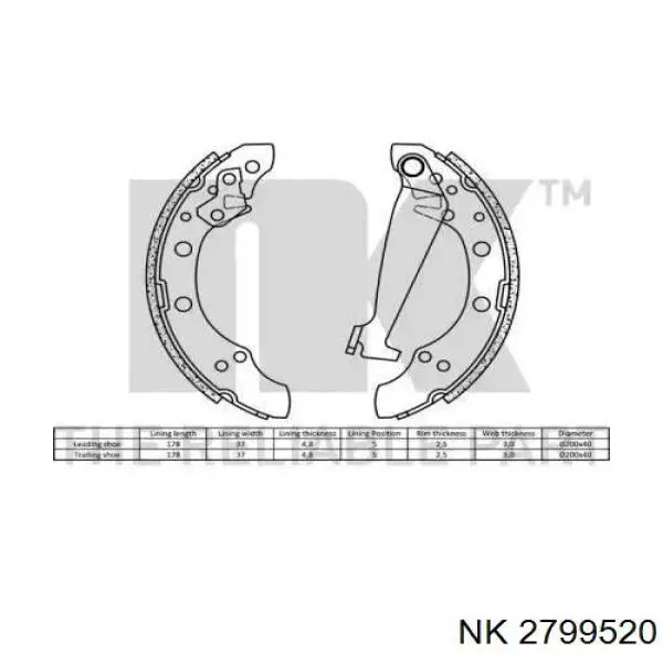 Колодки гальмові задні, барабанні NK 2799520 ціна, від 19.78 USD