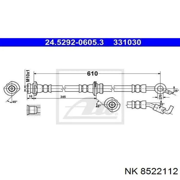 Шланг гальмівний передній, лівий 8522112 NK