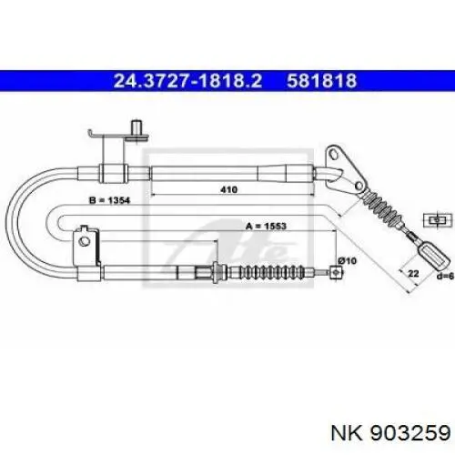 Купити 903259 NK Трос ручного гальма задній, правий