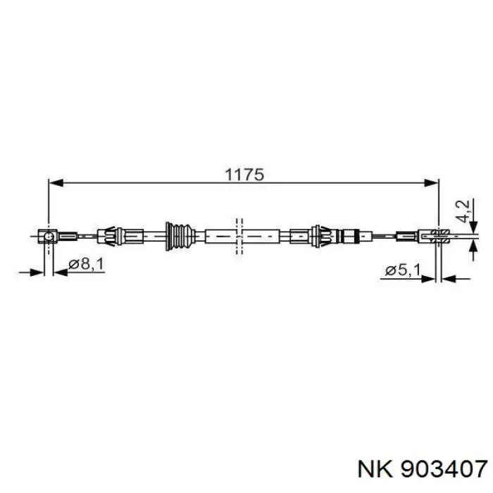Трос стоянкового гальма задній лівий NK 903407 ціна, від 20.39 USD