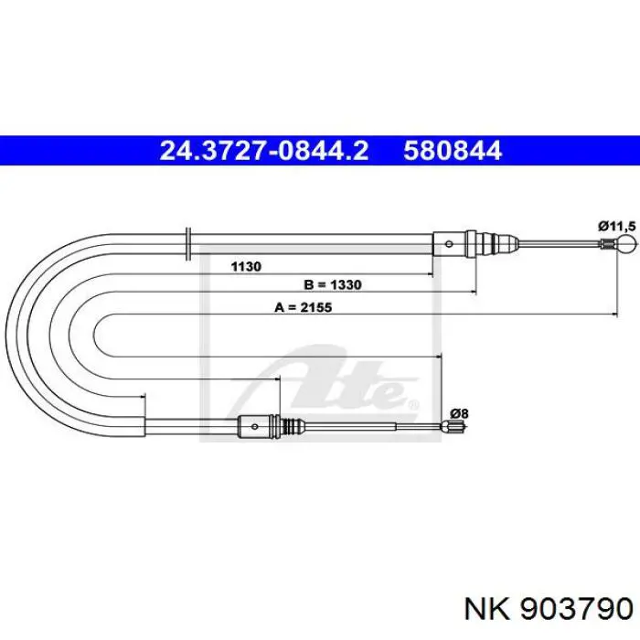 Трос ручного гальма задній, правий/лівий 903790 NK
