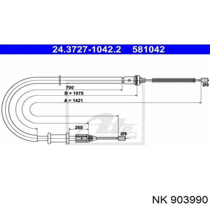 Трос ручного гальма задній, правий 903990 NK