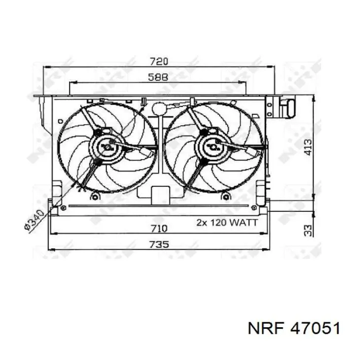 47051 NRF дифузор радіатора охолодження, в зборі з двигуном і крильчаткою