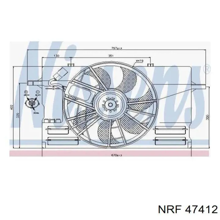 Купити 47412 NRF Дифузор радіатора охолодження, в зборі з двигуном і крильчаткою