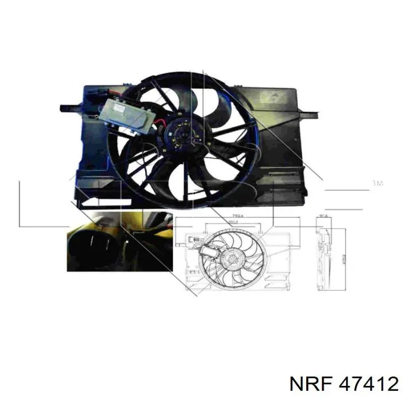 47412 NRF дифузор радіатора охолодження, в зборі з двигуном і крильчаткою