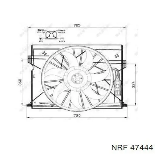 Електровентилятор охолодження в зборі (двигун + крильчатка), правий NRF 47444