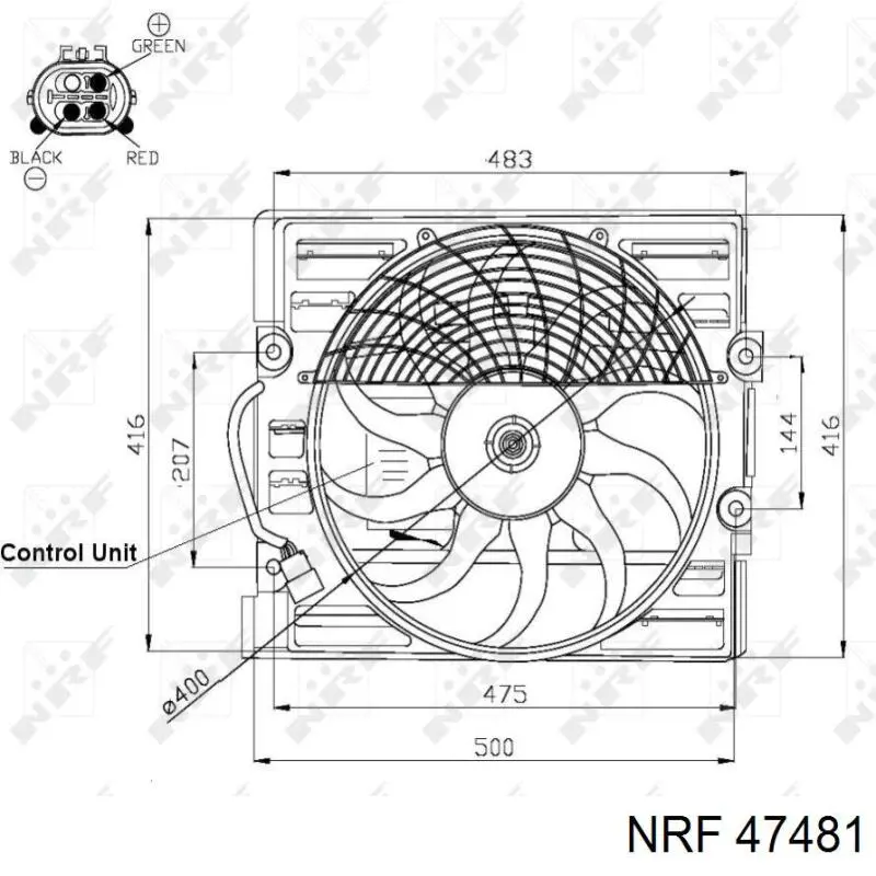 47481 NRF дифузор радіатора охолодження, в зборі з двигуном і крильчаткою