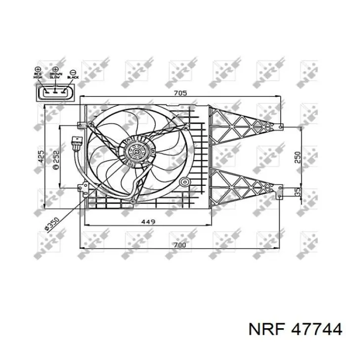 47744 NRF Дифузор радіатора охолодження, в зборі з мотором і крильчаткою