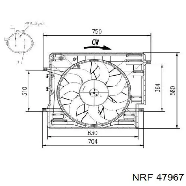 Купити 47967 NRF Дифузор радіатора охолодження, в зборі з двигуном і крильчаткою