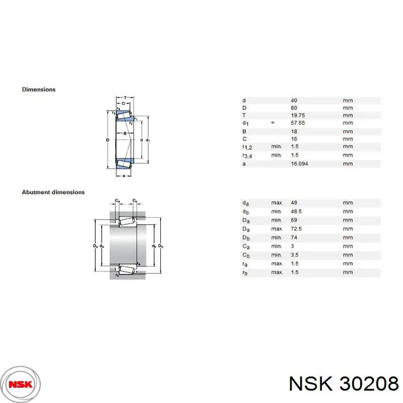 Купити 30208 NSK Підшипник диференціалу заднього моста