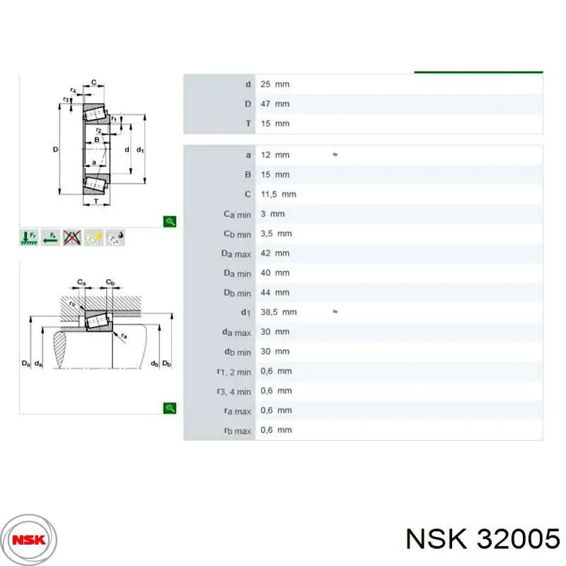 Купити 32005 NSK Підшипник маточини задньої, зовнішній