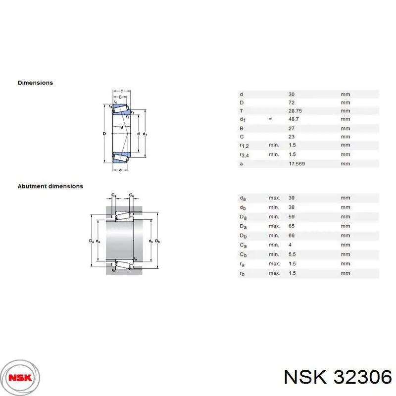 Купити 32306 NSK Передній підшипник колеса