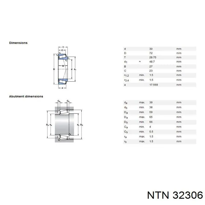 Підшипник маточини передньої, зовнішній NTN 32306 ціна, від 16.33 USD