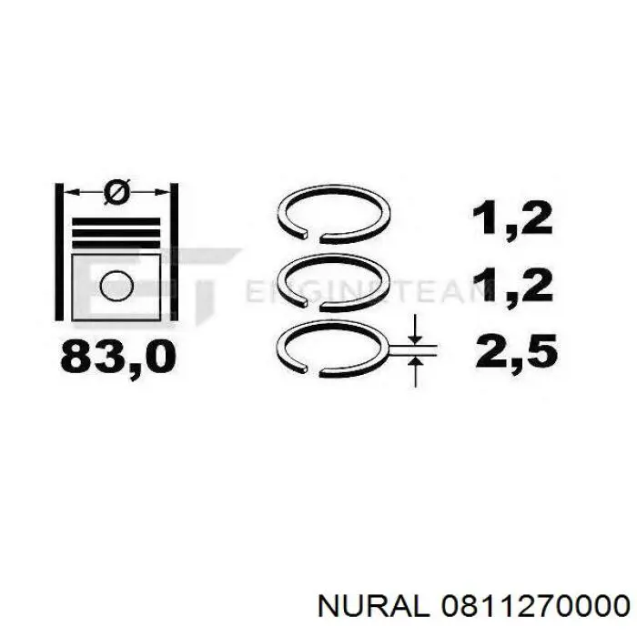 Кільця поршневі на 1 циліндр, STD. 811270000 Goetze