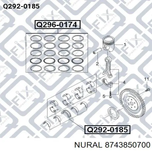 8743850700 Nural поршень в комплекті на 1 циліндр, 2-й ремонт (+0,50)