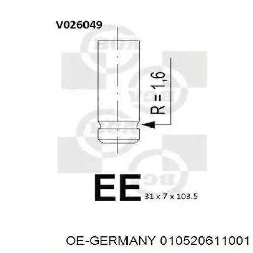 010520611001 OE Germany клапан випускний