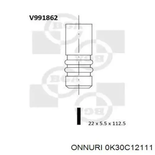 Клапан впускний 0K30C12111 Onnuri