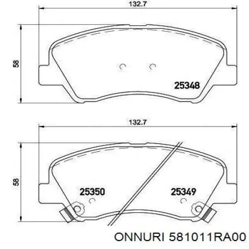 581011RA00 Onnuri Передні гальмівні колодки