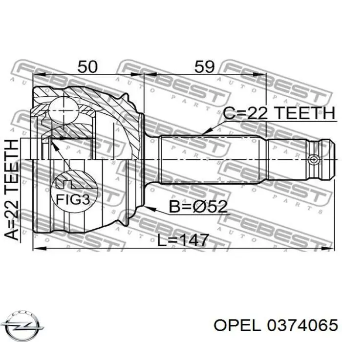 Піввісь (привід) передня, права 0374065 Opel