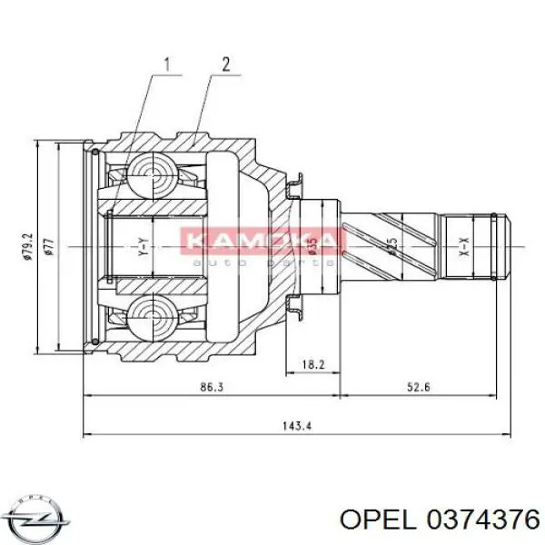 ШРКШ внутрішній, передній Opel 0374376 ціна, від 27.01 USD