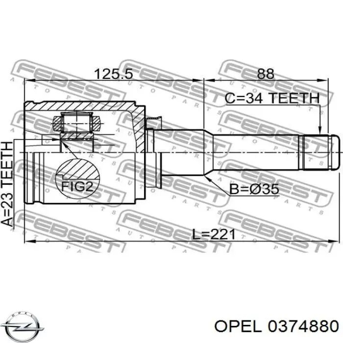 Піввісь (привід) передня, ліва 0374880 Opel