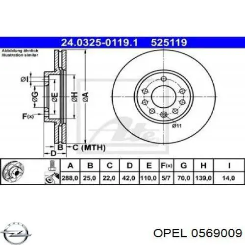 Диск переднього гальма Opel 0569009 ціна, від 44.03 USD