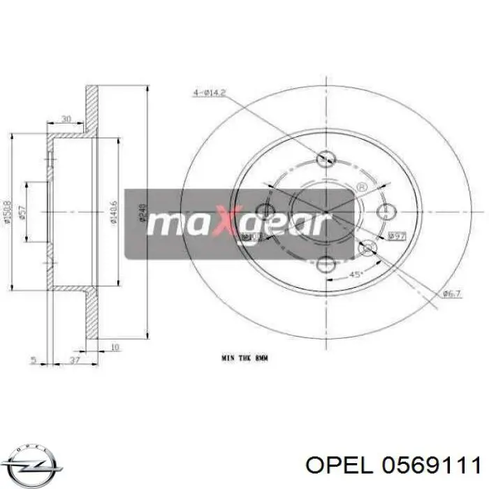 Купити 0569111 Opel Диск заднього гальма