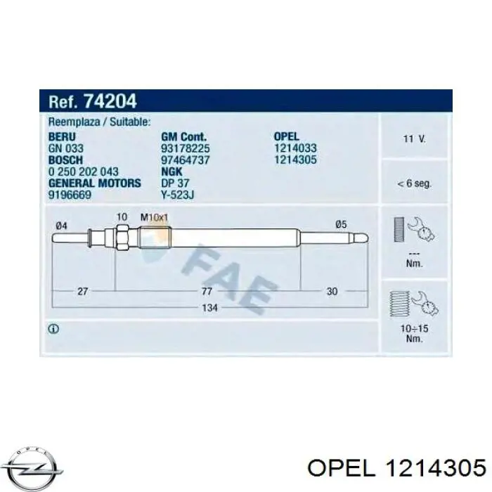 Свіча накалу Opel 1214305 ціна, від 12.32 USD