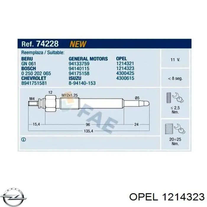 1214323 Opel свічка накалу
