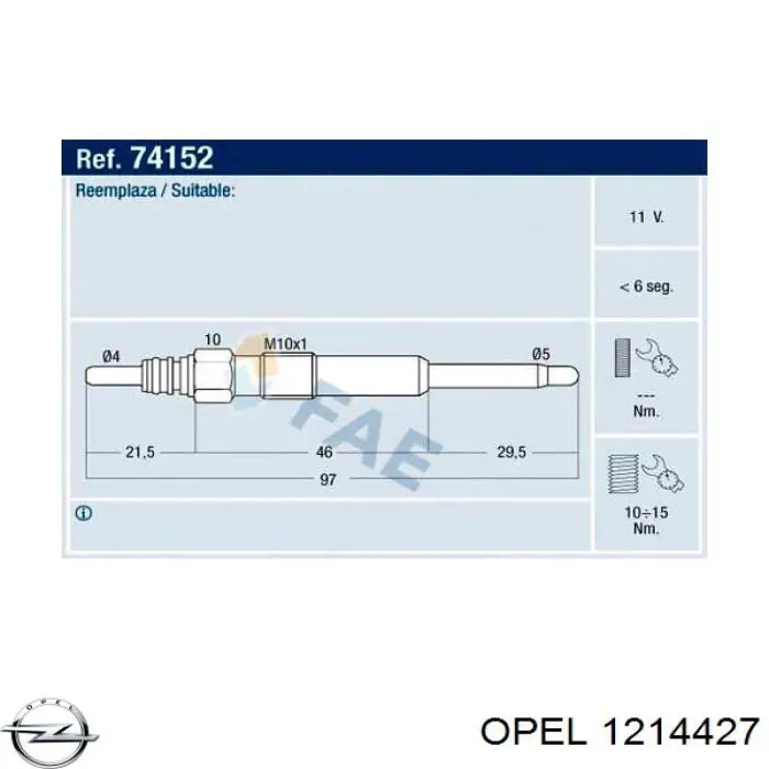 Свічка накалу 1214427 Opel