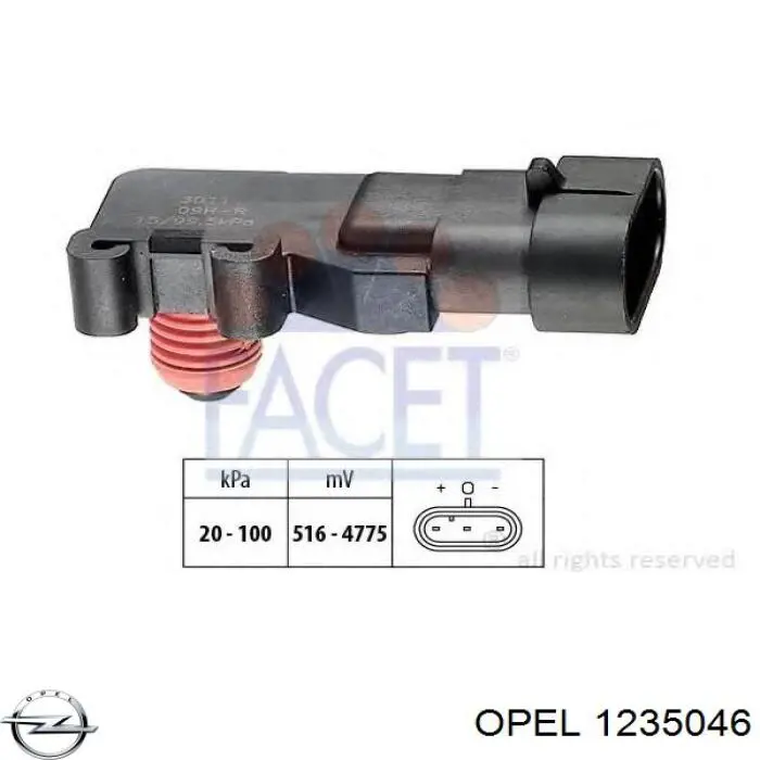 1235046 Opel датчик тиску у впускному колекторі, map