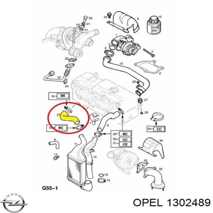 Шланг/патрубок интеркуллера Opel 1302489 ціна, від 527.5 UAH