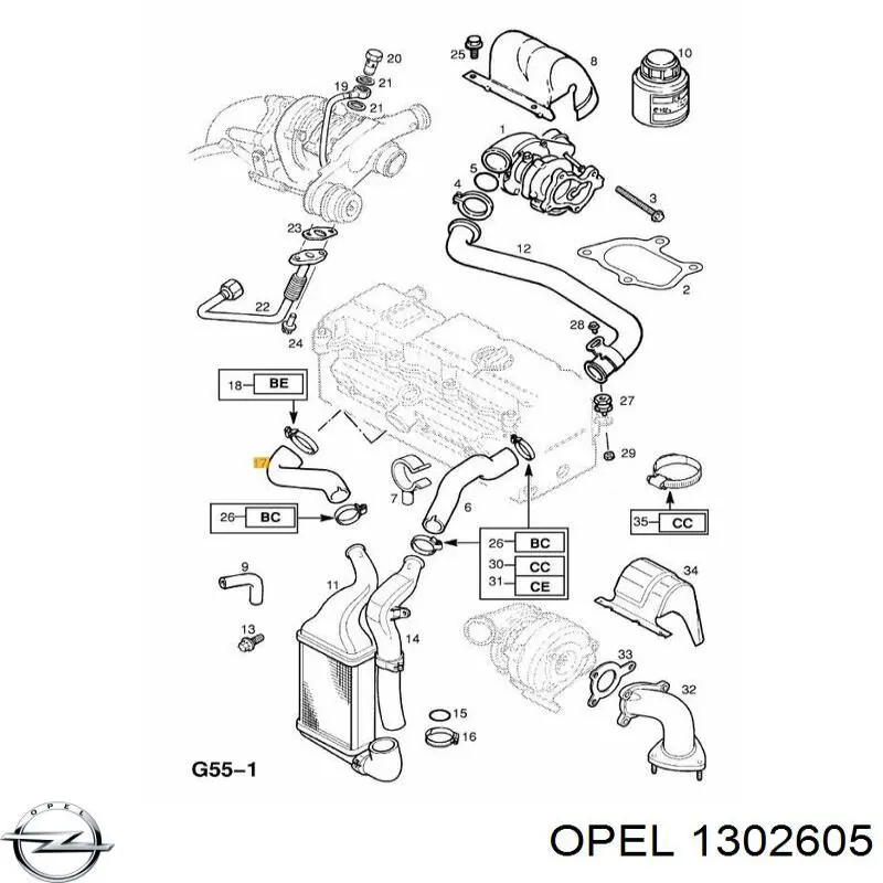 Шланг/патрубок інтеркуллера Opel 1302605
