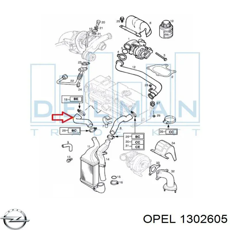 1302605 Opel Шланг/патрубок интеркуллера