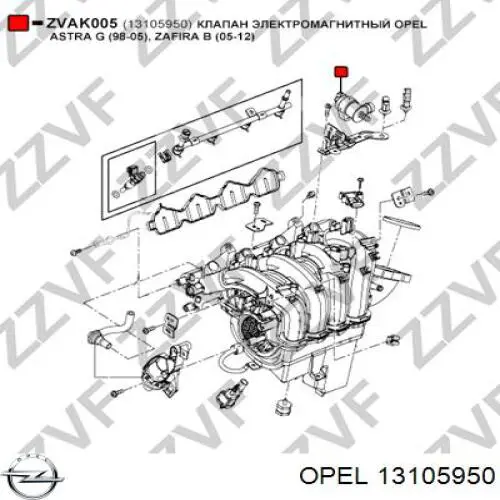 Клапан абсорбера паливних парів Opel 13105950 ціна, від 25.34 USD