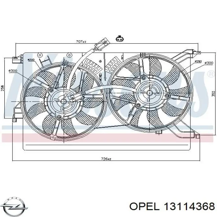Електровентилятор охолодження в зборі (двигун + крильчатка), правий 13114368 Opel